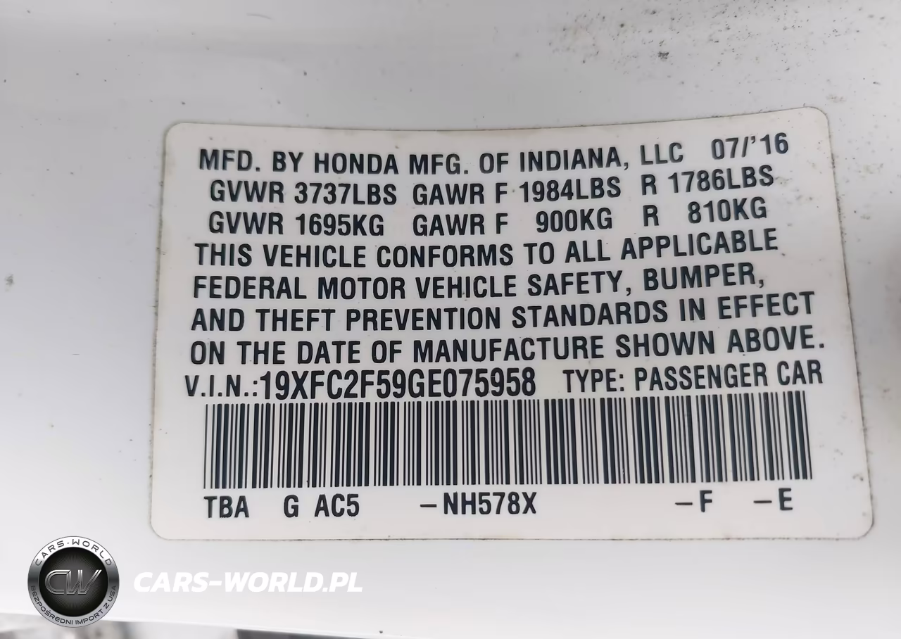 2016 Honda Civic Lx VIN:19XFC2F59GE075958 - 9