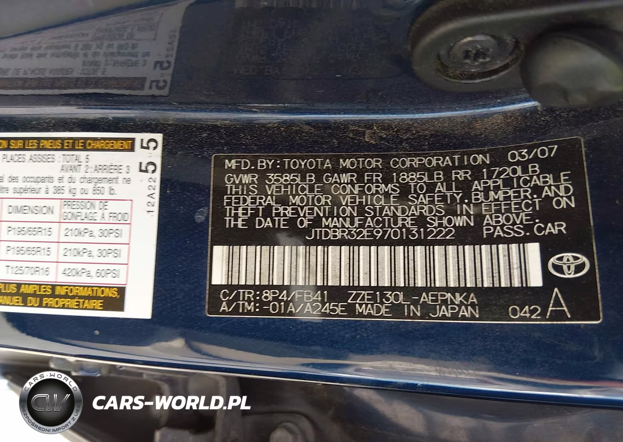2007 Toyota Corolla Le VIN:JTDBR32E970131222 - 9