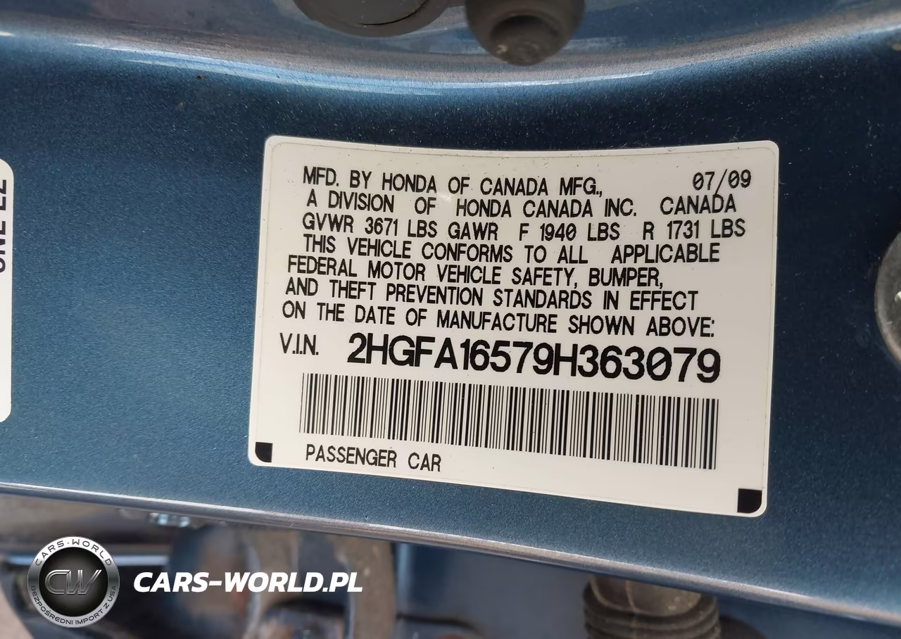 2009 Honda Civic Sdn Lx VIN:2HGFA16579H363079 - 9