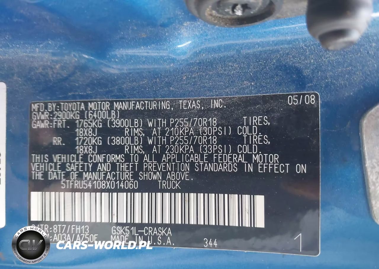 2008 Toyota Tundra 2Wd Truck Base V6 (A5) VIN:5TFRU54108X014060 - 9