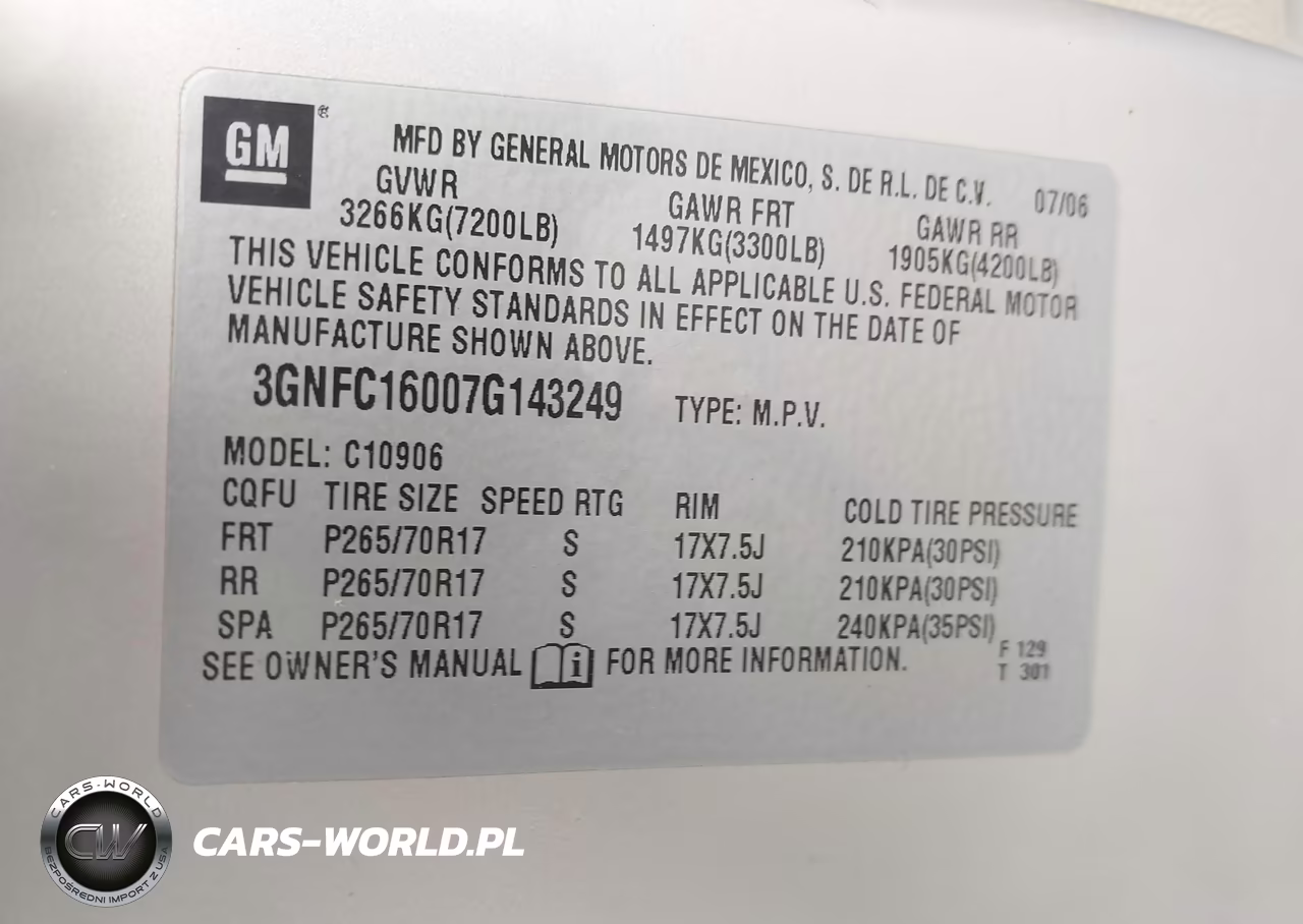 CHEVROLET SUBURBAN 1500 VIN:3GNFC16007G143249 - 9