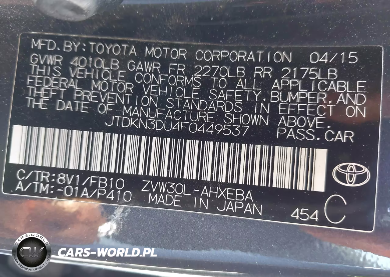 2015 Toyota Prius Two VIN:JTDKN3DU4F0449537 - 9