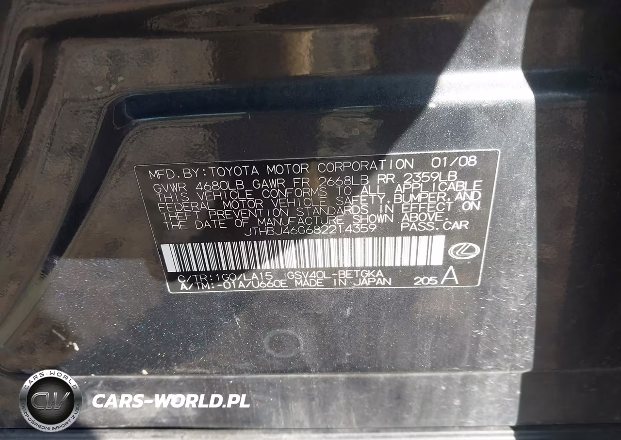 2008 Lexus Es 350 VIN:JTHBJ46G682214359 - 9