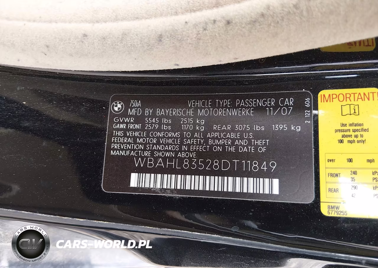2008 BMW 7 Series 750I VIN:WBAHL83528DT11849 - 9