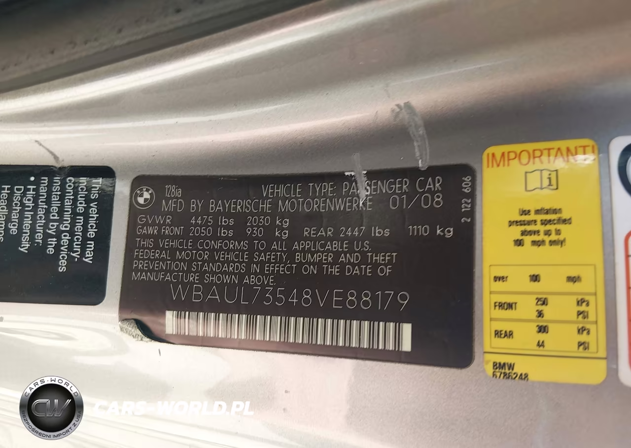 2008 BMW 128I VIN:WBAUL73548VE88179 - 9