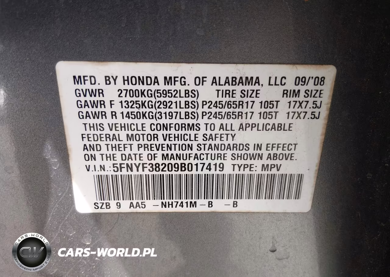 2009 Honda Pilot Lx VIN:5FNYF38209B017419 - 9