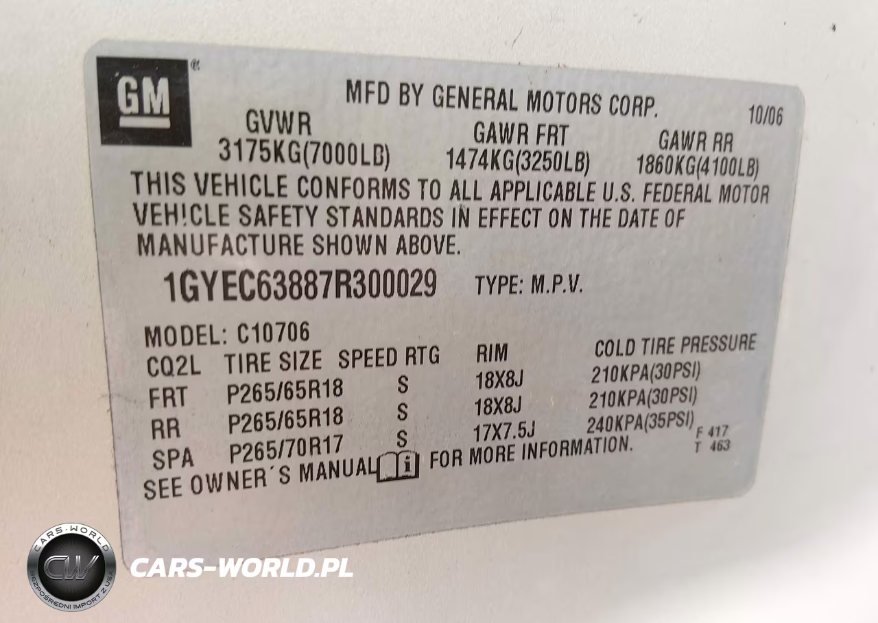2007 Cadillac Escalade VIN:1GYEC63887R300029 - 9