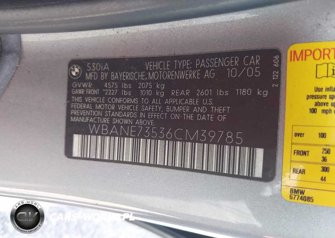 2006 BMW 5 Series 530I VIN:WBANE73536CM39785 - 9