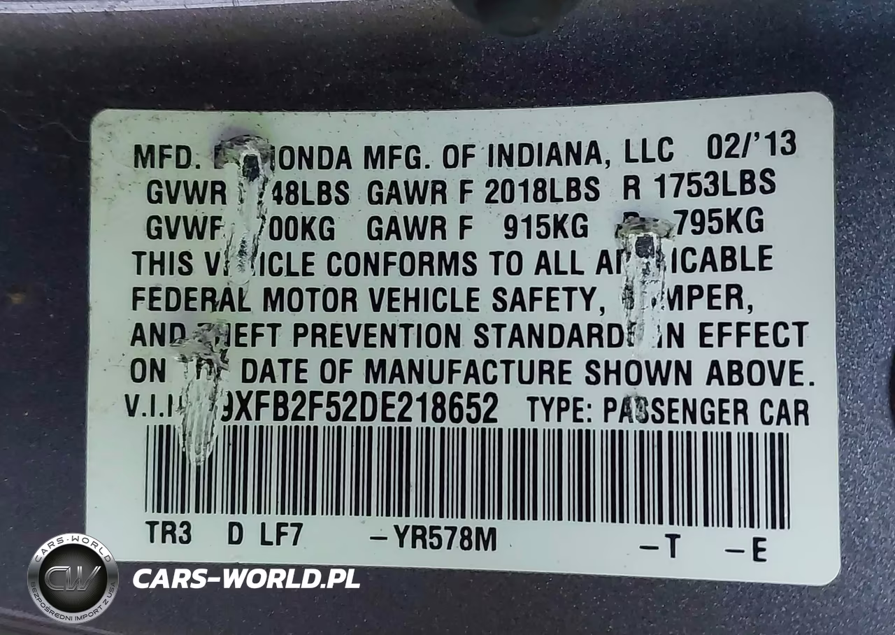 2013 Honda Civic Lx VIN:19XFB2F52DE218652 - 9