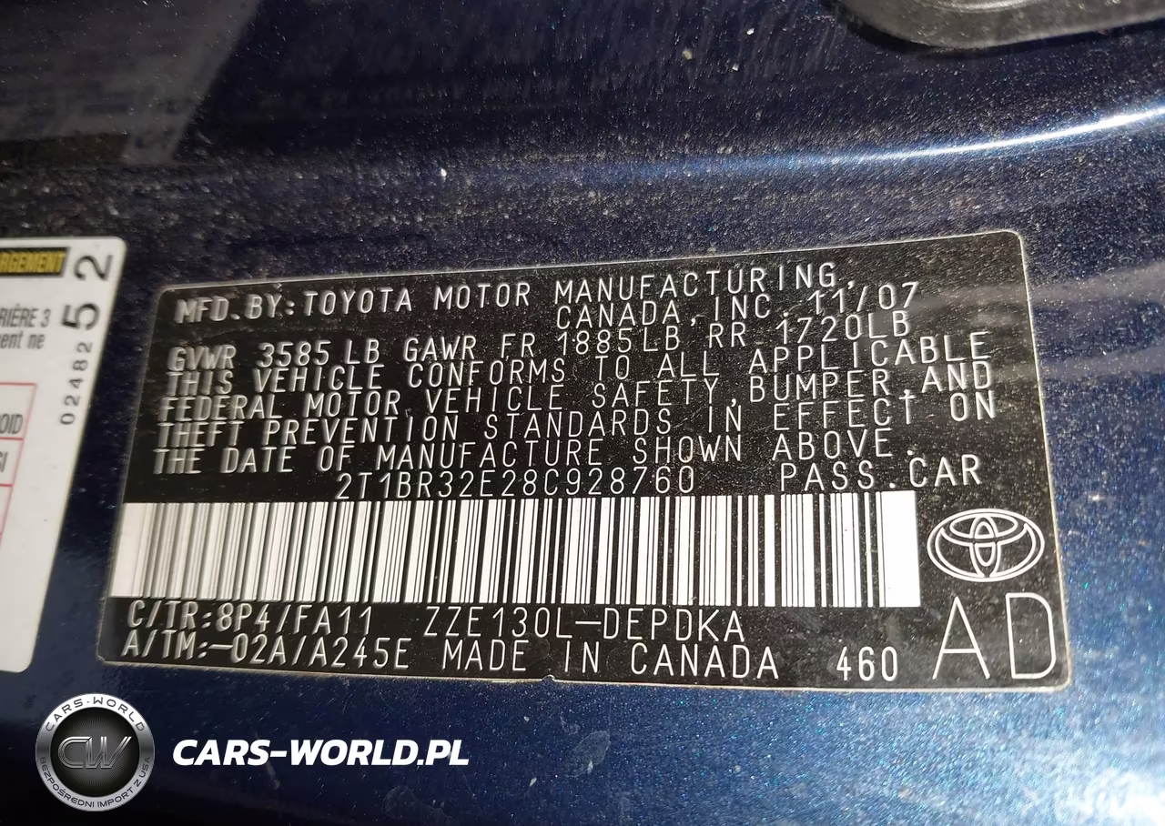 2008 Toyota Corolla Ce VIN:2T1BR32E28C928760 - 9