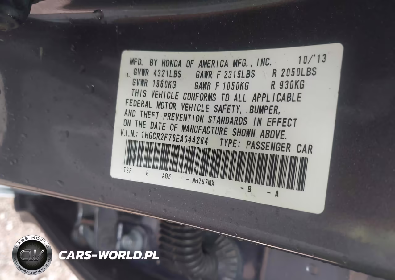 2014 Honda Accord Ex VIN:1HGCR2F78EA044284 - 9