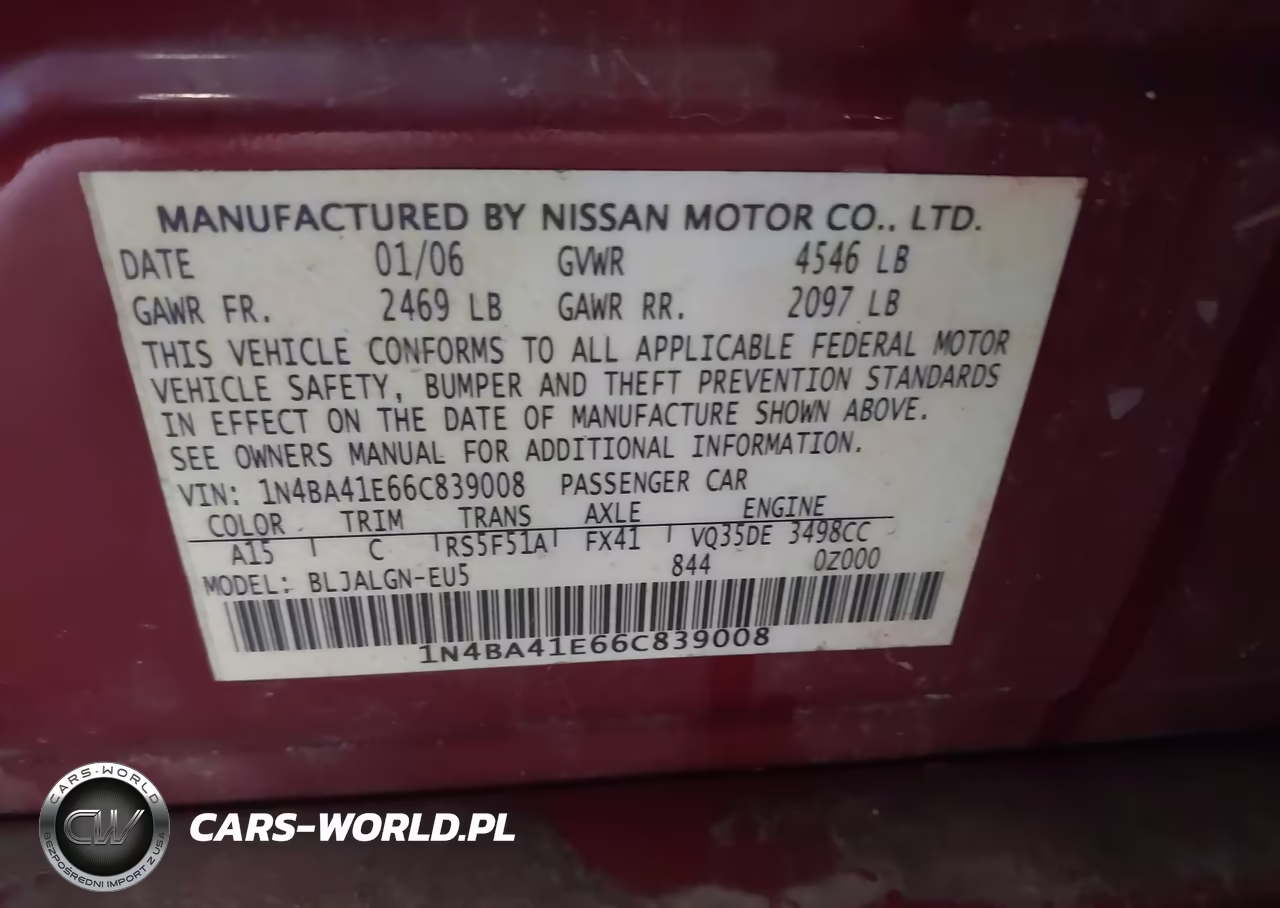2006 Nissan Maxima 3.5 Sl VIN:1N4BA41E66C839008 - 9