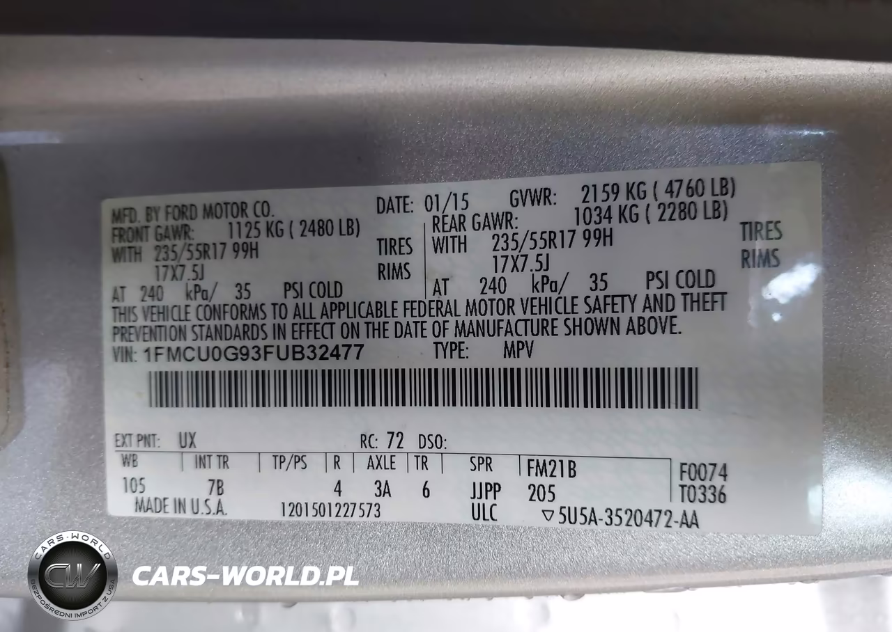 2015 Ford Escape Se VIN:1FMCU0G93FUB32477 - 9