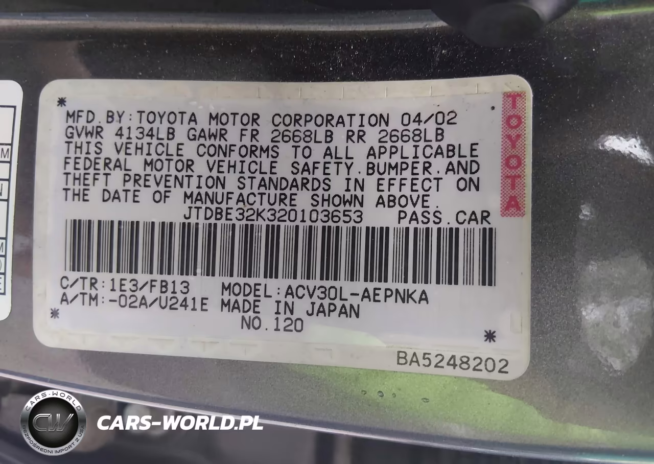 2002 Toyota Camry Le VIN:JTDBE32K320103653 - 9