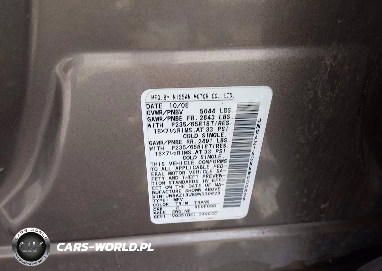 2009 Nissan Murano S VIN:JN8AZ18UX9W030628 - 9