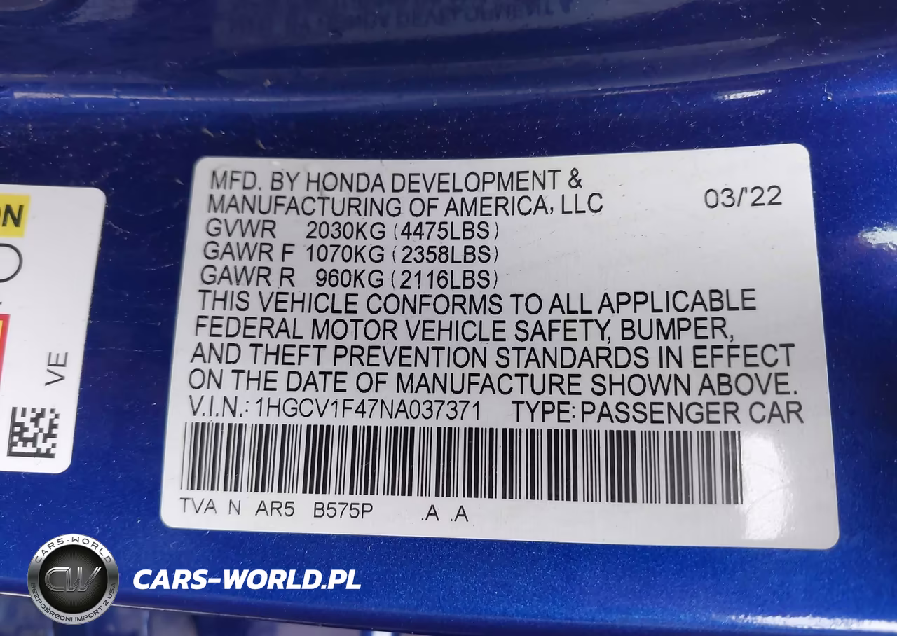 2022 Honda Accord Sport Special Edition VIN:1HGCV1F47NA037371 - 9