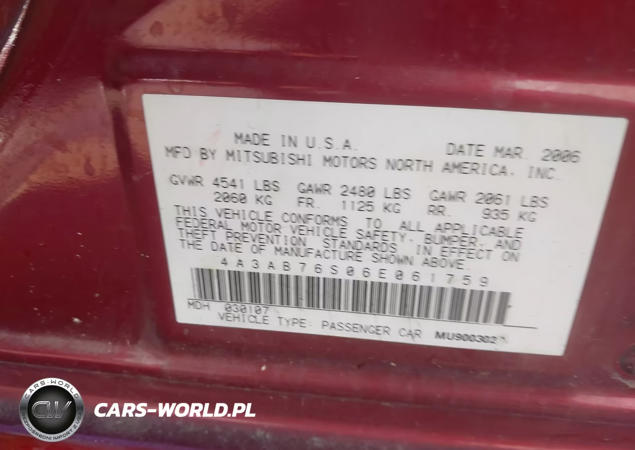 2006 Mitsubishi Galant Gts VIN:4A3AB76S06E061759 - 9