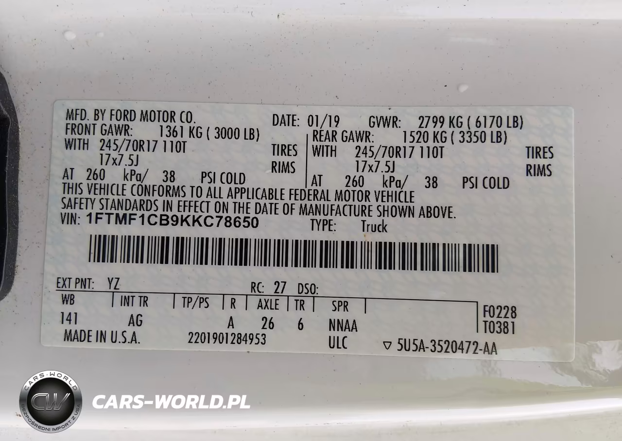2019 Ford F-150 Xl VIN:1FTMF1CB9KKC78650 - 9