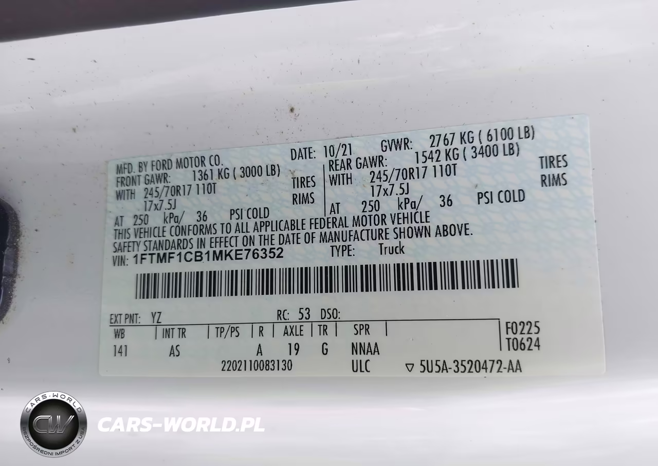 2021 Ford F-150 Xl VIN:1FTMF1CB1MKE76352 - 9