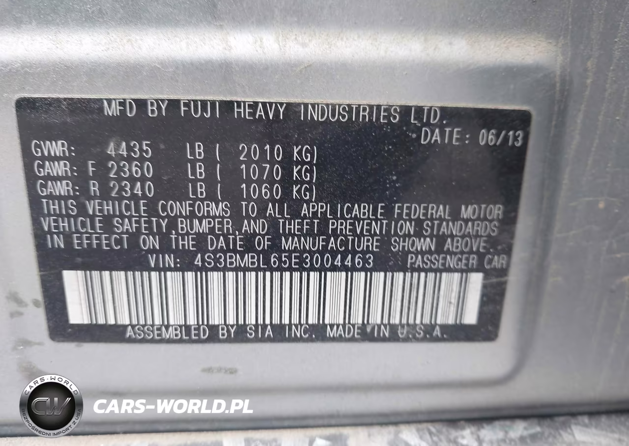 2014 Subaru Legacy 2.5I Limited VIN:4S3BMBL65E3004463 - 9