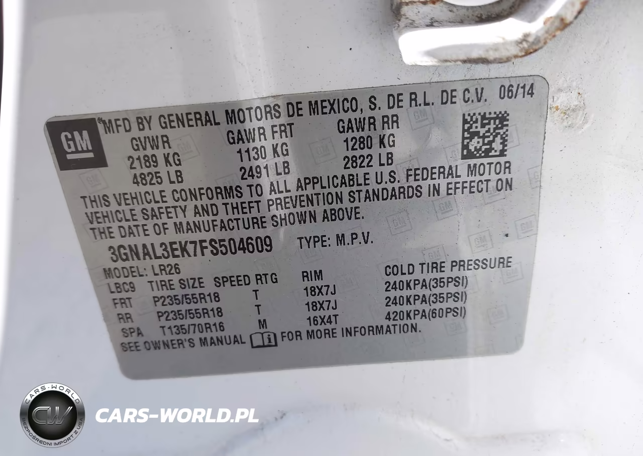 2015 Chevrolet Captiva Sport Lt VIN:3GNAL3EK7FS504609 - 9