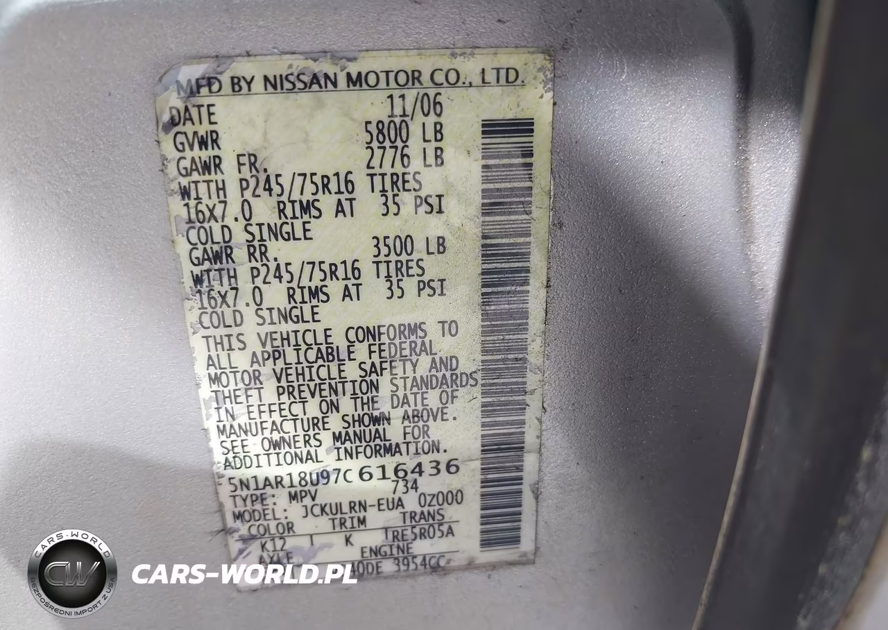 2007 Nissan Pathfinder S VIN:5N1AR18U97C616436 - 9