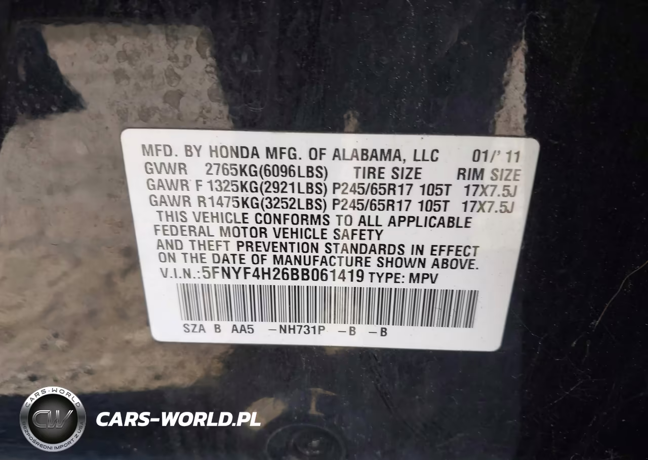 2011 Honda Pilot Lx VIN:5FNYF4H26BB061419 - 9