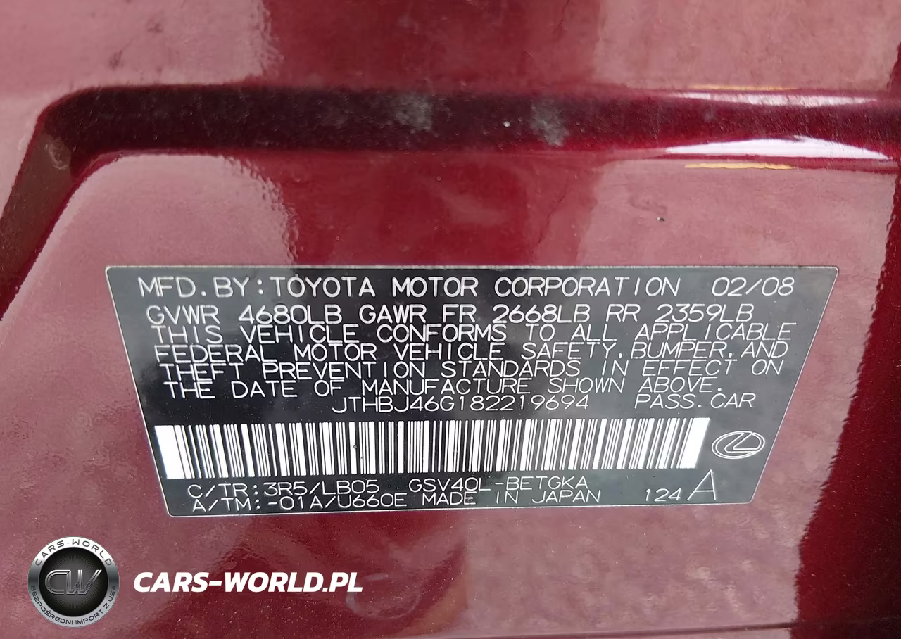 2008 Lexus Es 350 VIN:JTHBJ46G182219694 - 9