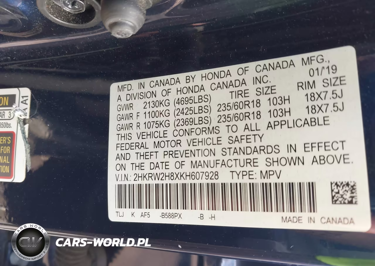 2019 Honda Cr-V Ex-L VIN:2HKRW2H8XKH607928 - 9