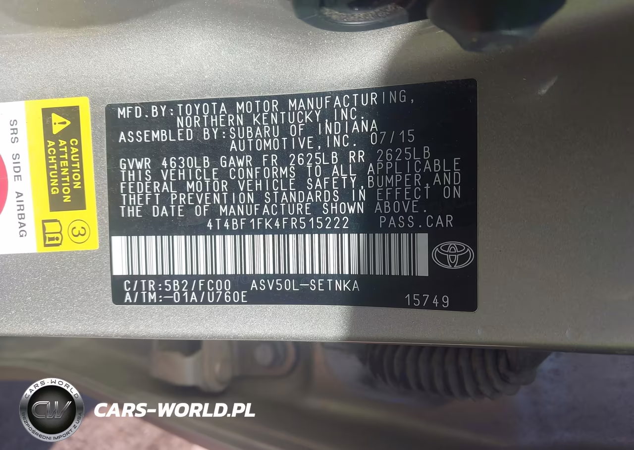 2015 Toyota Camry Le VIN:4T4BF1FK4FR515222 - 9