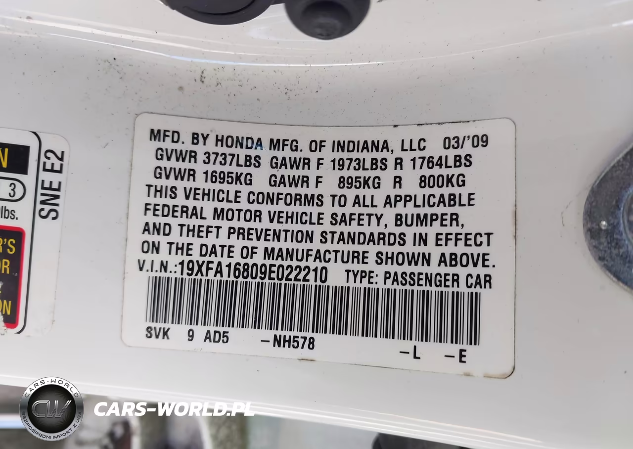 2009 Honda Civic Ex VIN:19XFA16809E022210 - 9