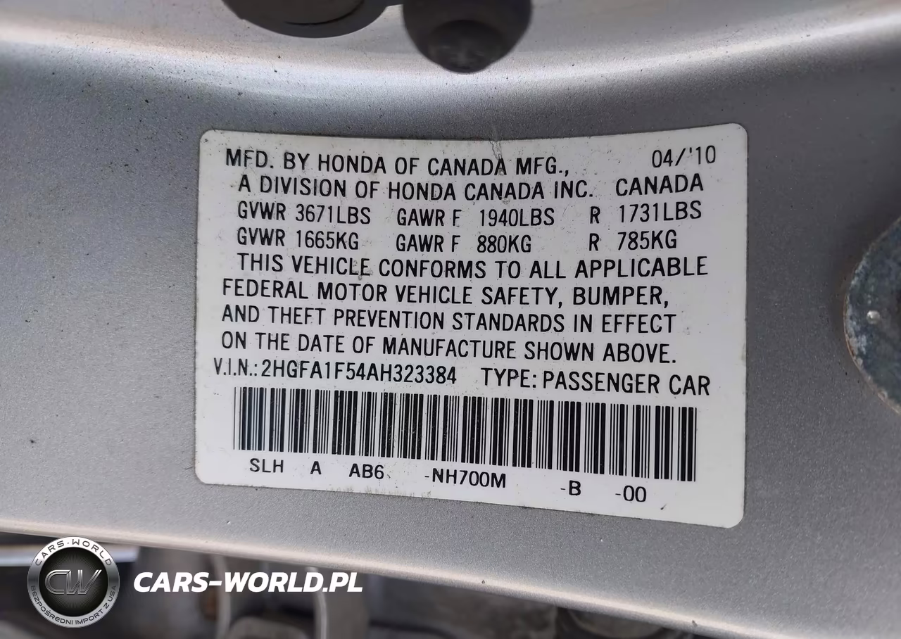 2010 Honda Civic Lx VIN:2HGFA1F54AH323384 - 9
