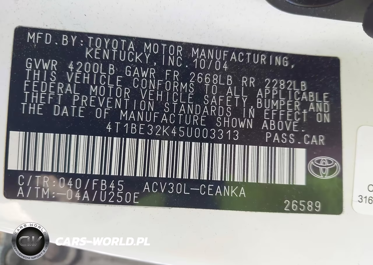 2005 Toyota Camry Le VIN:4T1BE32K45U003313 - 9