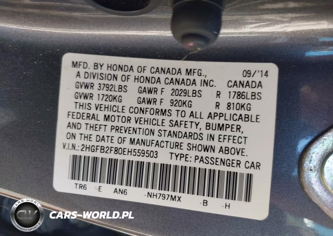 2014 Honda Civic Ex VIN:2HGFB2F80EH559503 - 9