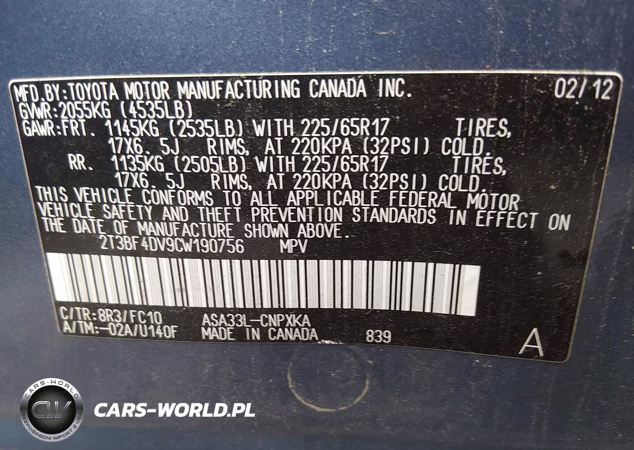 2012 Toyota Rav4 VIN:2T3BF4DV9CW190756 - 9