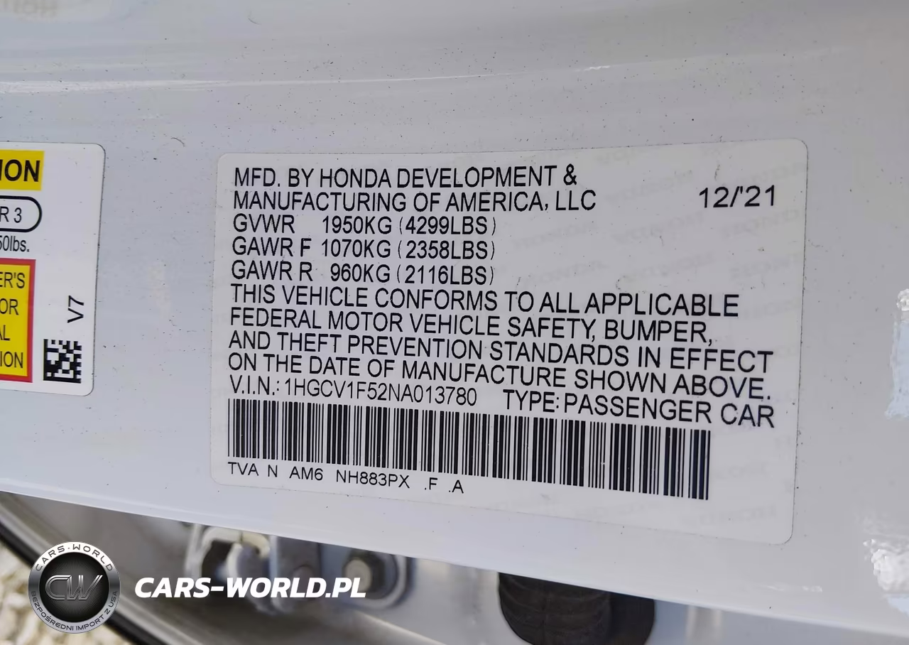 2022 Honda Accord Ex-L VIN:1HGCV1F52NA013780 - 9