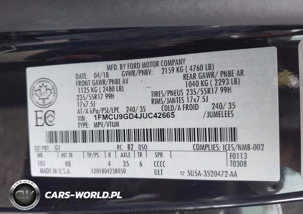 2018 Ford Escape Se VIN:1FMCU9GD4JUC42665 - 9