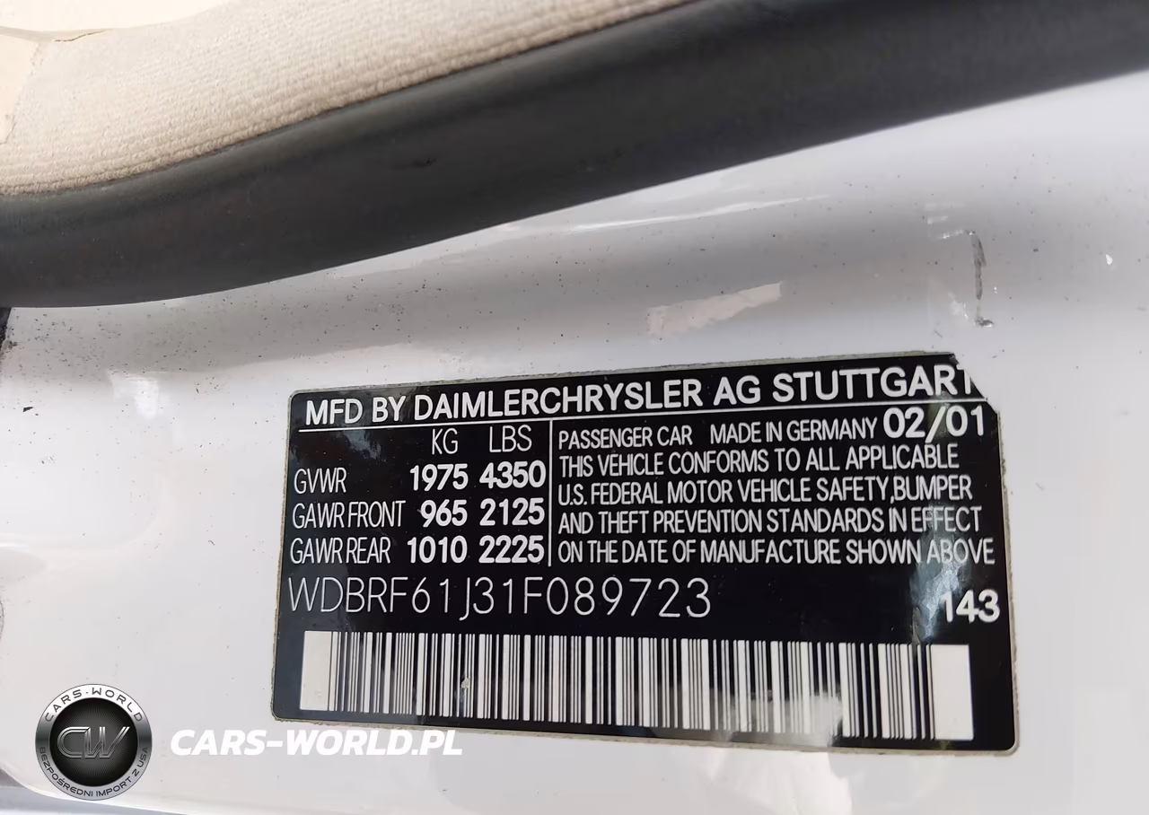 2001 Mercedes-Benz C 240 VIN:WDBRF61J31F089723 - 9