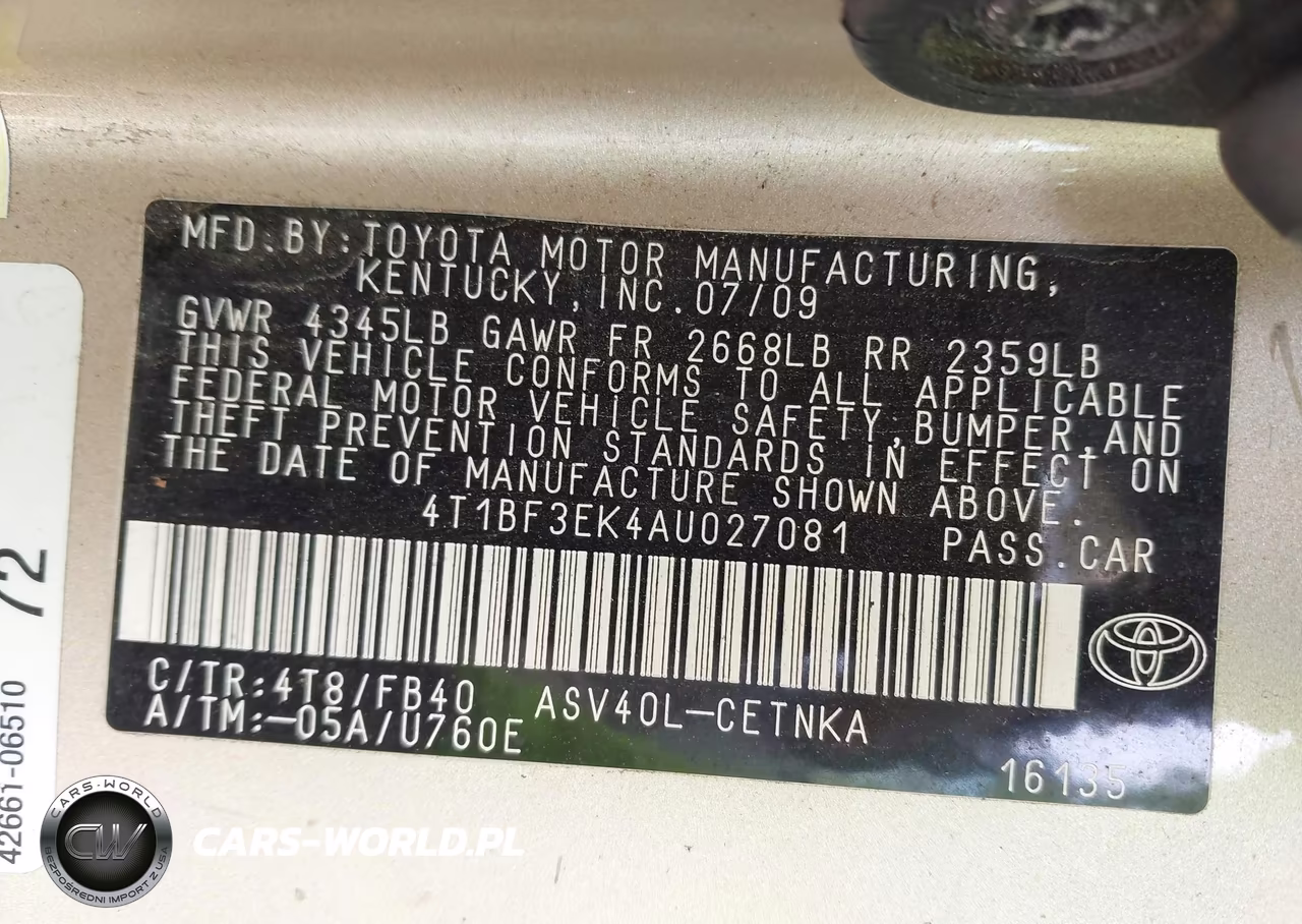 2010 Toyota Camry Le VIN:4T1BF3EK4AU027081 - 9