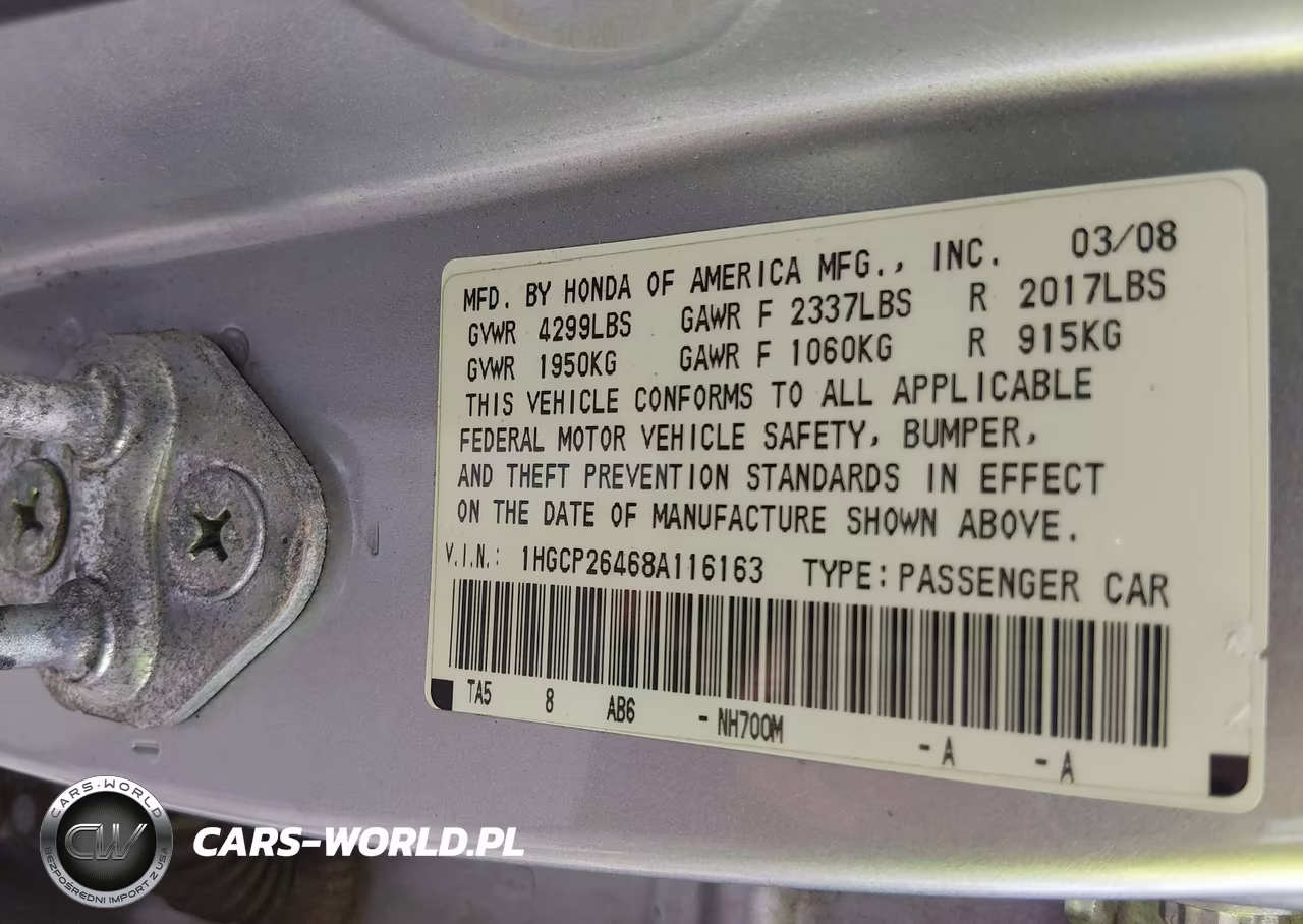2008 Honda Accord 2.4 Lx-P VIN:1HGCP26468A116163 - 9