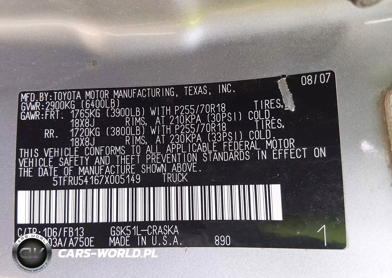 2007 Toyota Tundra Sr5 V6 VIN:5TFRU54167X005149 - 9