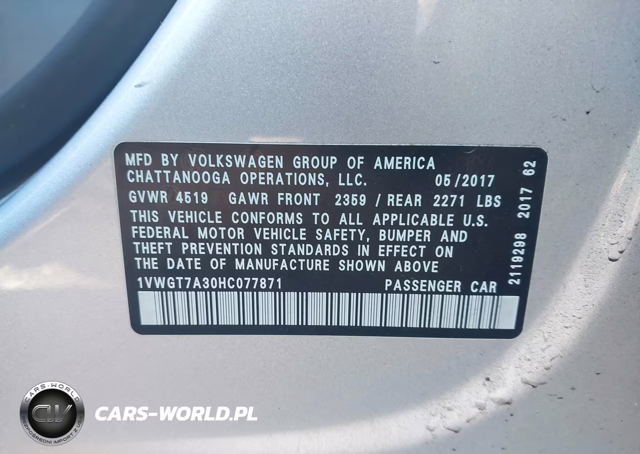 2017 Volkswagen Passat 1.8T Se VIN:1VWGT7A30HC077871 - 9