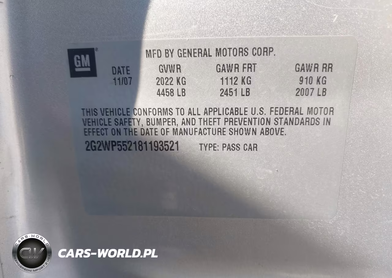 2008 Pontiac Grand Prix VIN:2G2WP552181193521 - 9