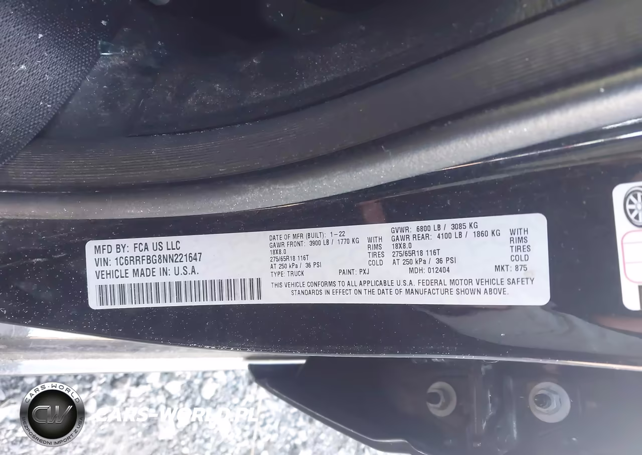 2022 Ram 1500 VIN:1C6RRFBG8NN221647 - 9