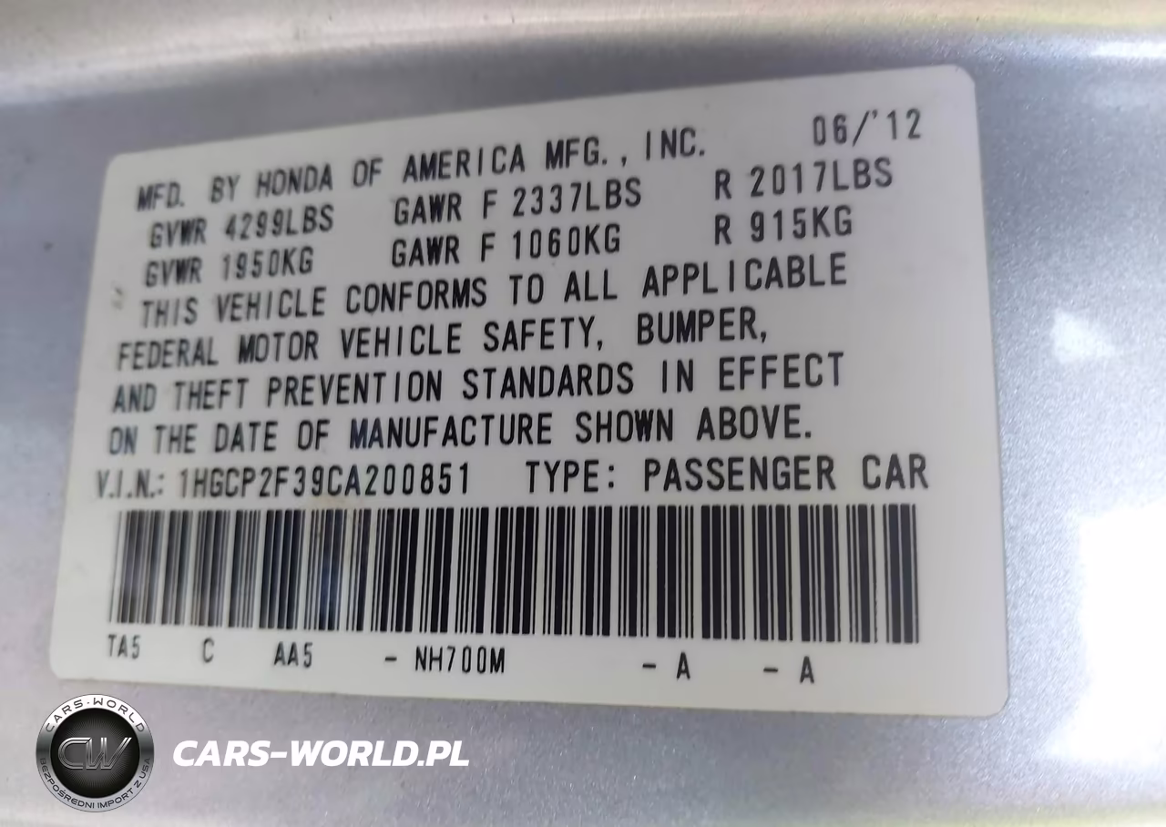 2012 Honda Accord 2.4 Lx VIN:1HGCP2F39CA200851 - 9