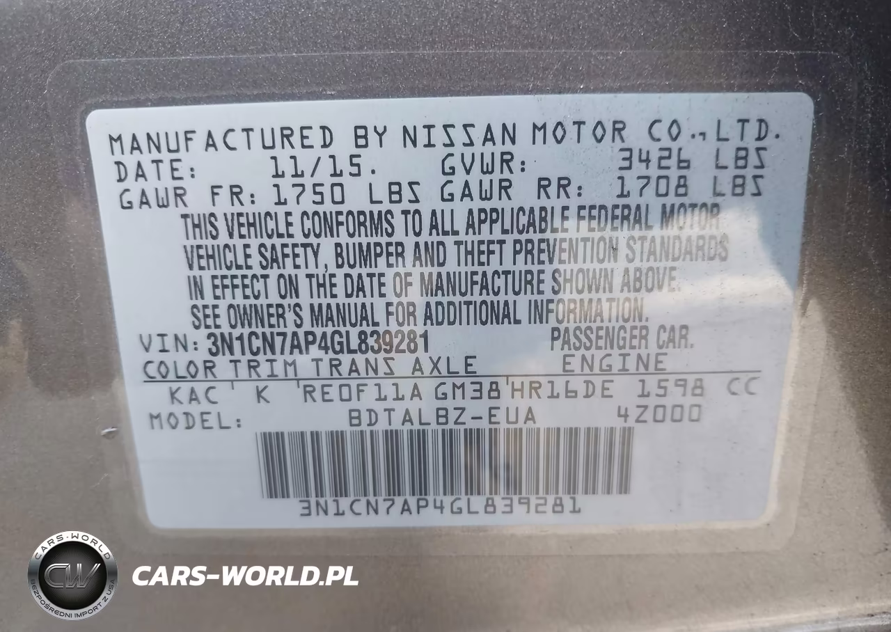 2016 Nissan Versa 1.6 Sv VIN:3N1CN7AP4GL839281 - 9