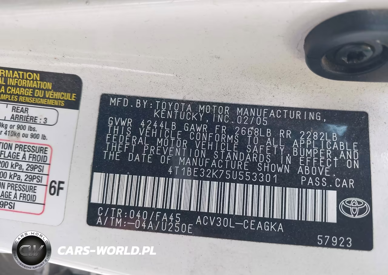 2005 Toyota Camry Xle VIN:4T1BE32K75U553301 - 9