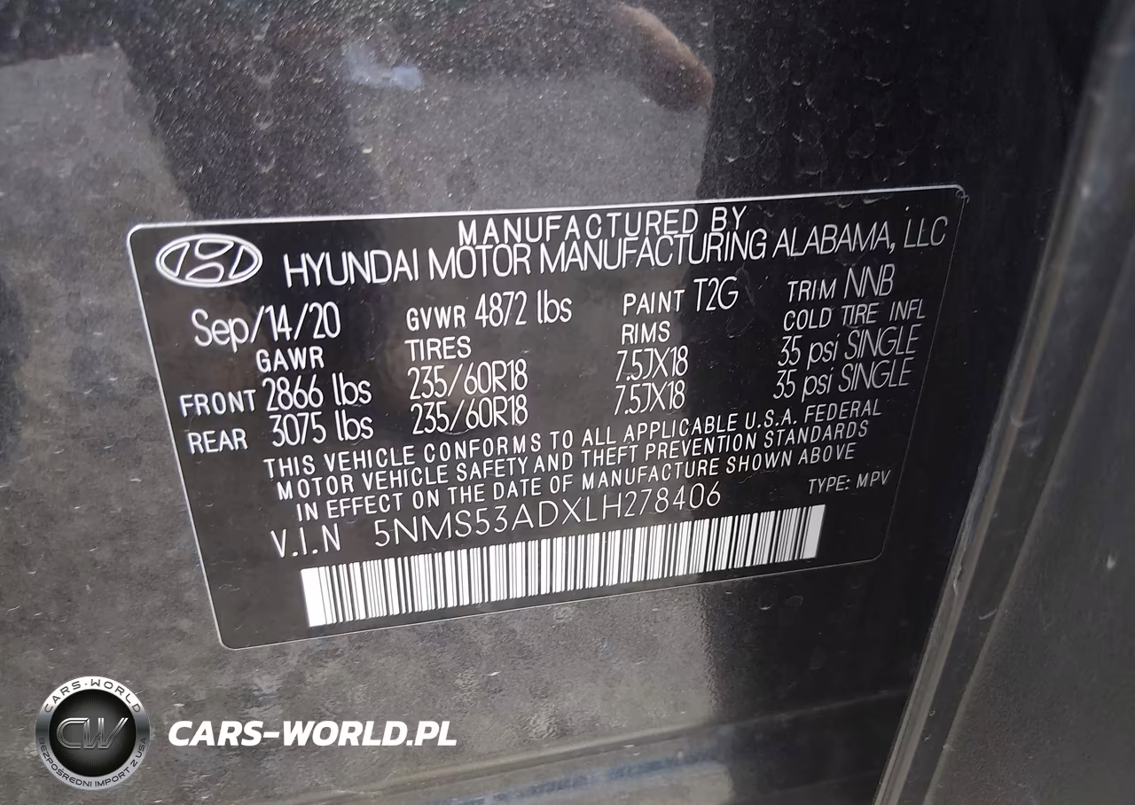 2020 Hyundai Santa Fe Limited VIN:5NMS53ADXLH278406 - 9
