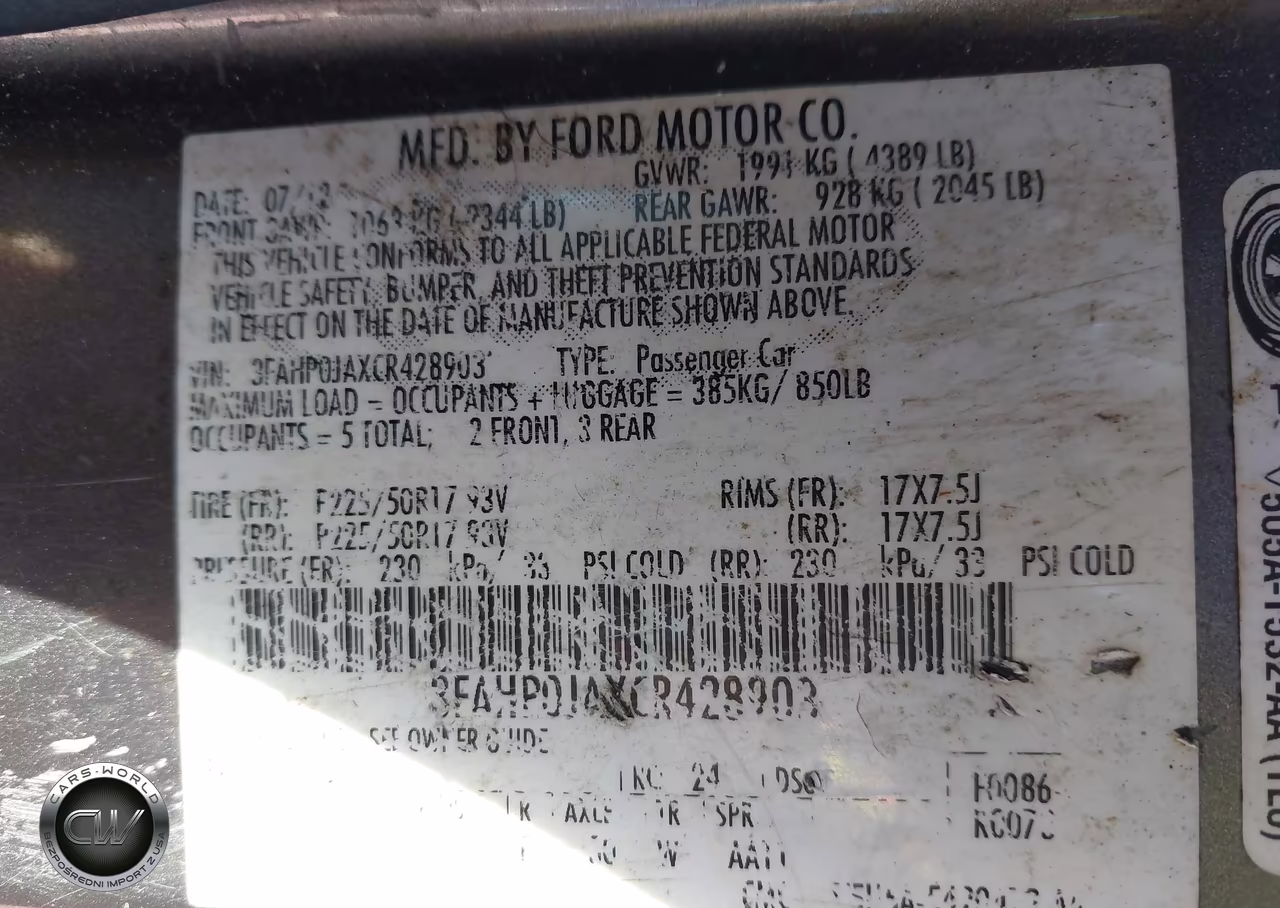 2012 Ford Fusion Sel VIN:3FAHP0JAXCR428903 - 9