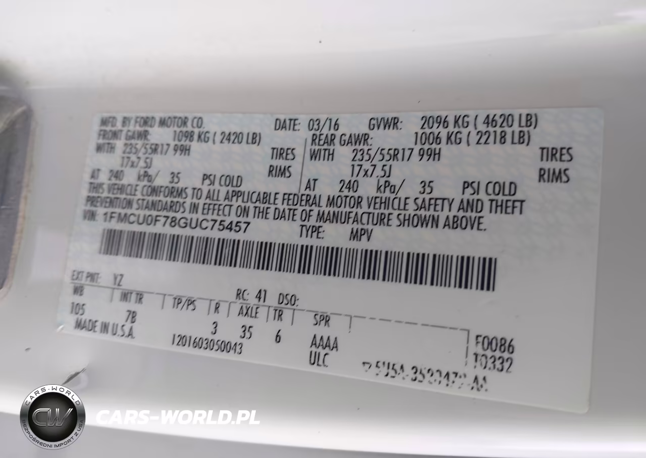 2016 Ford Escape S VIN:1FMCU0F78GUC75457 - 9